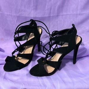 Glaze Lace-up Faux Suede Heels